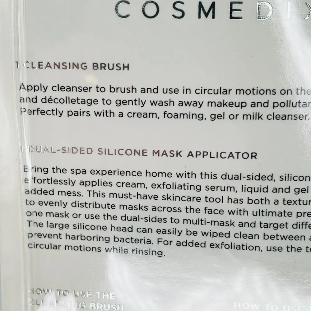Cosmedix Cleansing + Silicone Mask Applicator 2pc Brush Set Silver White NIB